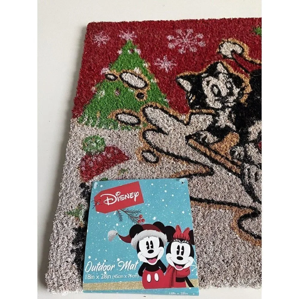 Disney Minnie Mouse And Berlioz On Sleigh Christmas‎ Season Coir Door Mat 18x28”